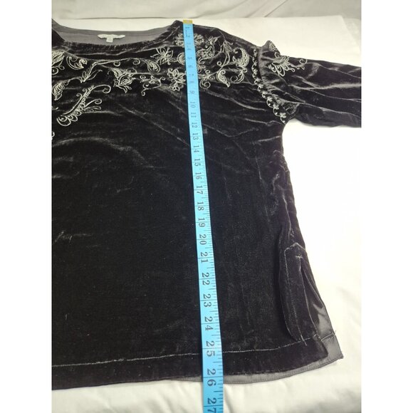 John Mark Women's Tunic Top Size L Boat Neck Velvet Black Embroidered Floral (53 - Picture 7 of 13